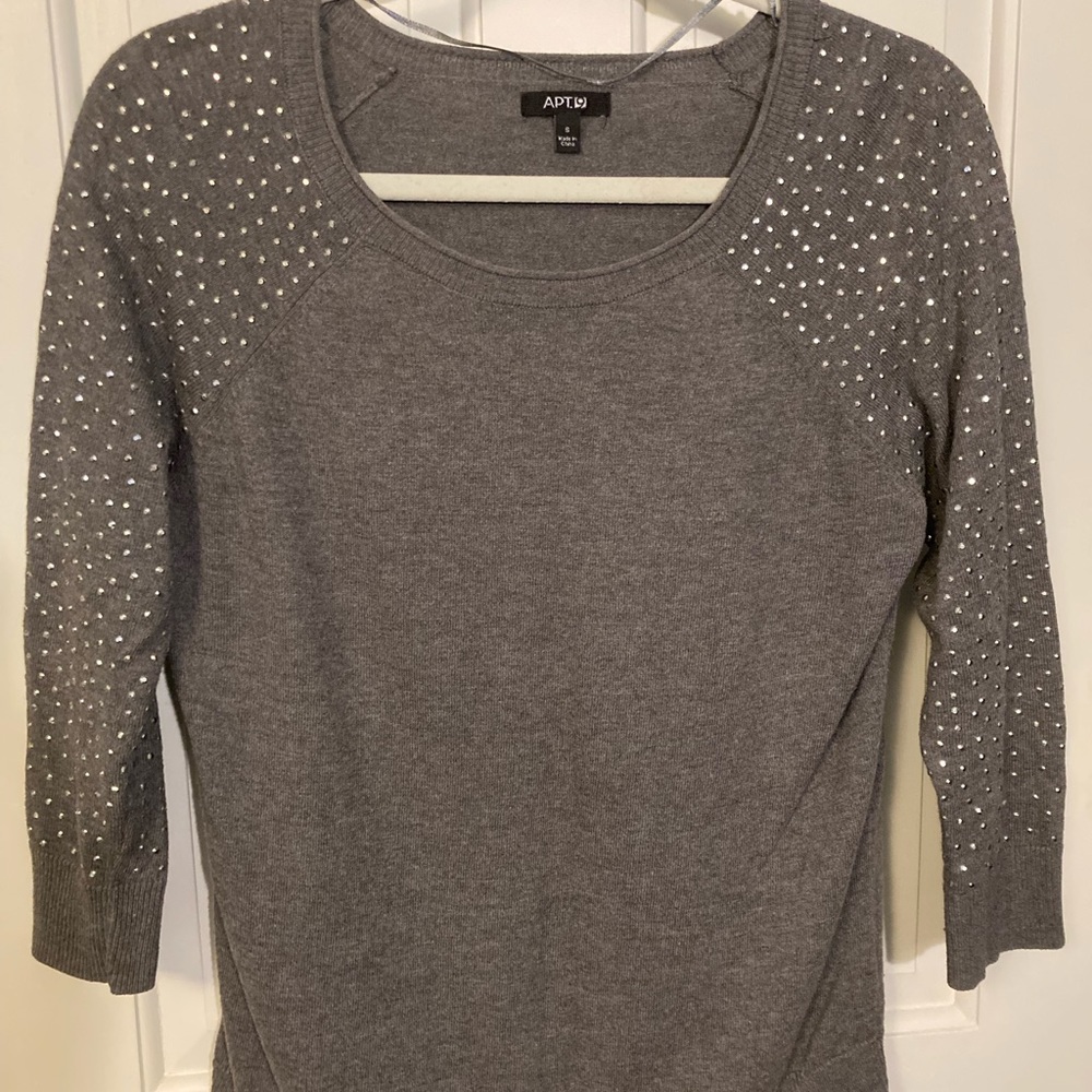 Apt 9 Womens Small Knit Gray Beaded Jeweled Shiny Sweater Top Kohls